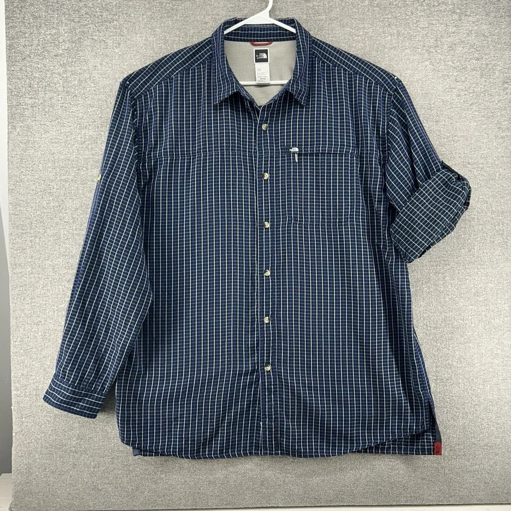 The‎ North Face Roll Tab Shirt Men Size XL Blue Striped Long Sleeve Outdoor